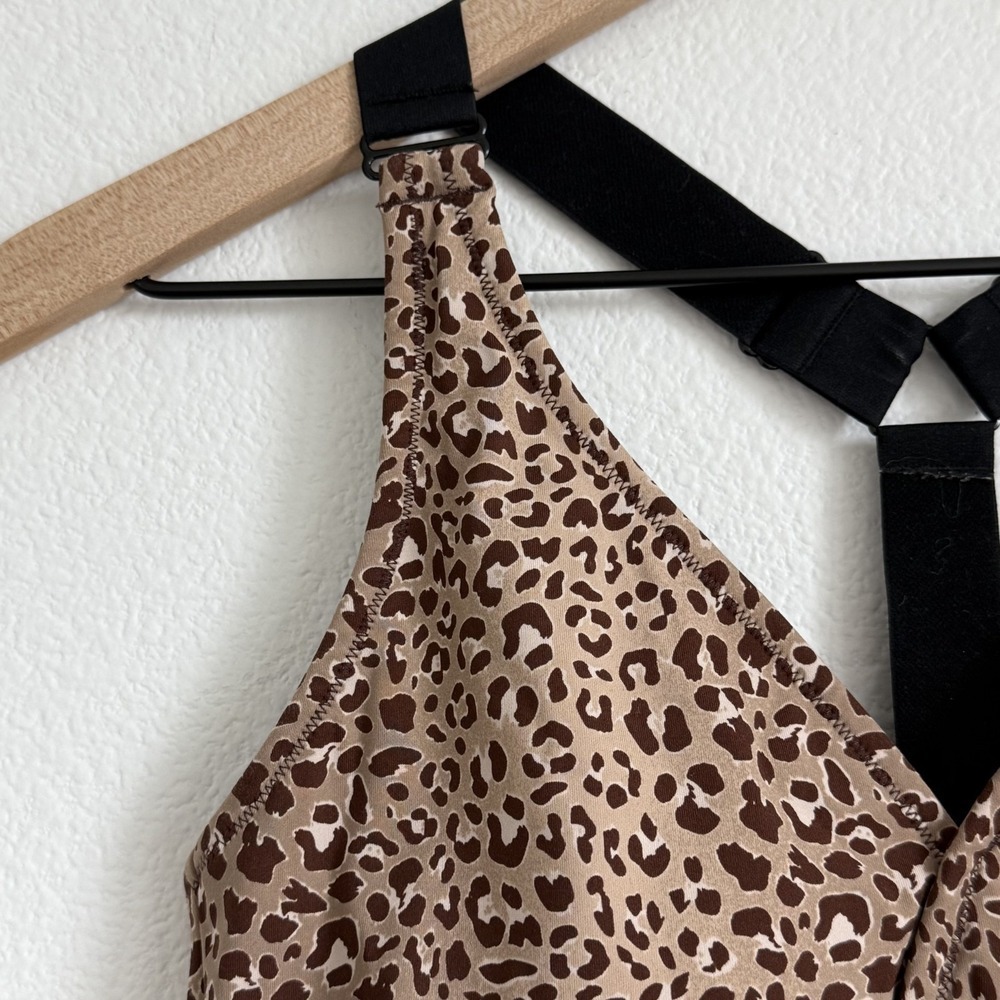 Varley Let's Go Delta Sports Bra Medium Brown Leopard Print Activewear T-Back - Picture 4 of 8